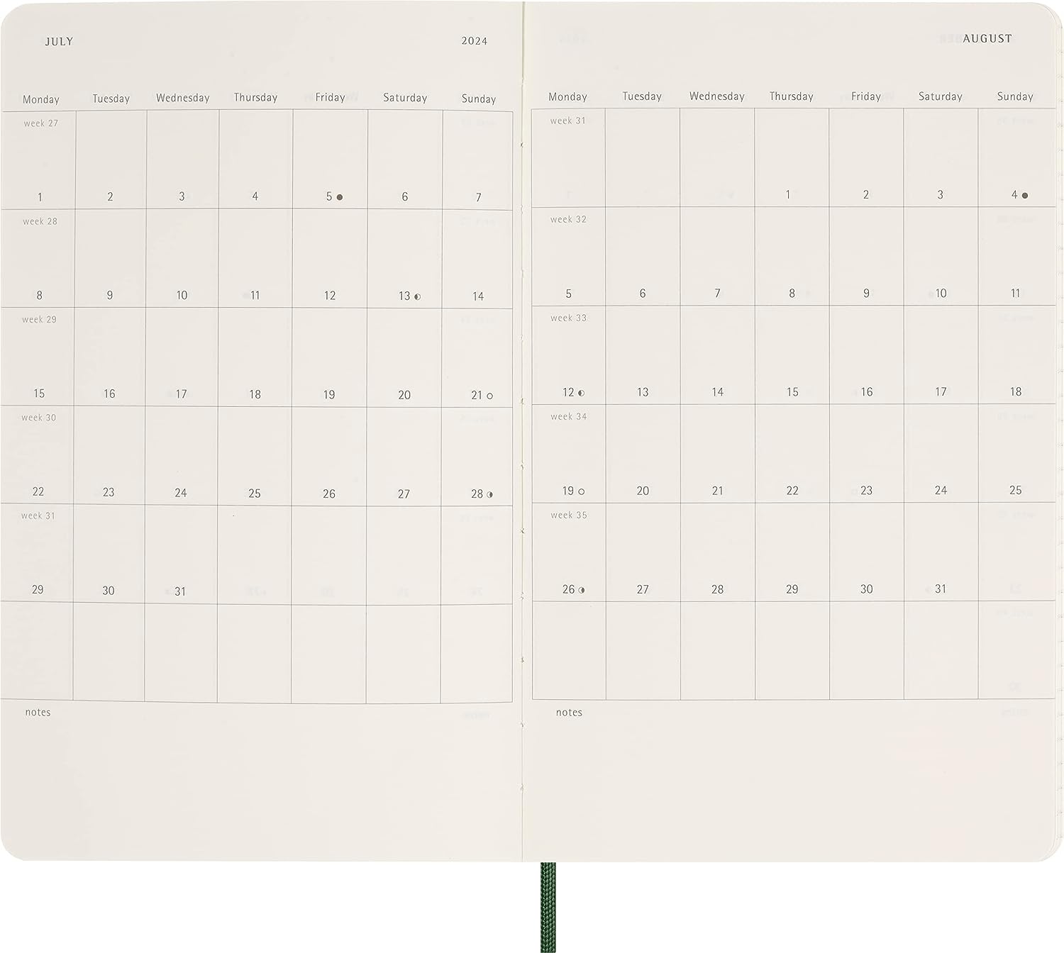 Moleskine Daily Agenda 12 Months 2024, Agenda 2024, Size Large 13x21, Soft Cover and Elastic Closure, Colour Myrtle Green Daily Soft Cover - Large Myrtle Green