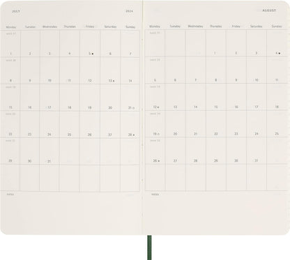 Moleskine Daily Agenda 12 Months 2024, Agenda 2024, Size Large 13x21, Soft Cover and Elastic Closure, Colour Myrtle Green Daily Soft Cover - Large Myrtle Green