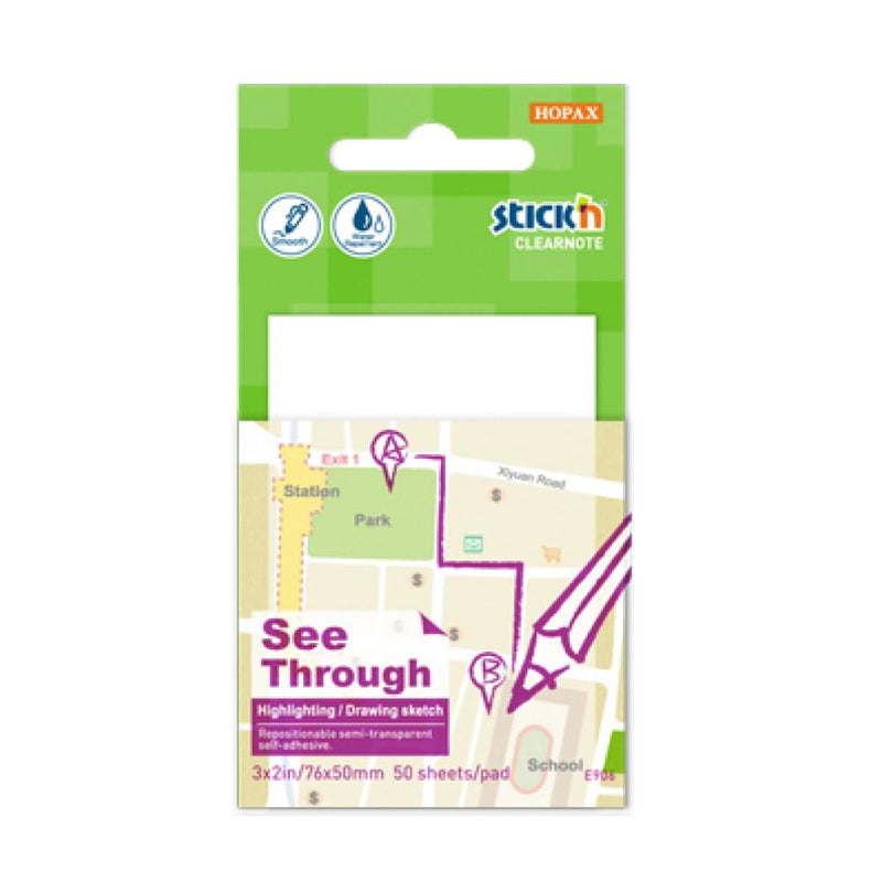 Stick'n Notes 21712 Clearnote - Notas autoadhesivas semitransparentes con colores neón brillantes, 3 x 3 pulgadas, 50 hojas por bloc, color blanco