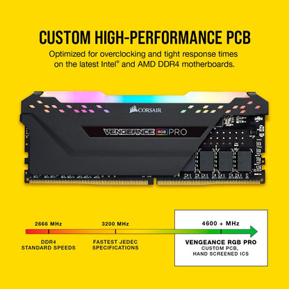 CORSAIR VENGEANCE RGB PRO 32GB (4x8GB) DDR4 3600 (PC4-28800) C18 Desktop memory – Black 4 x 8 GB Black