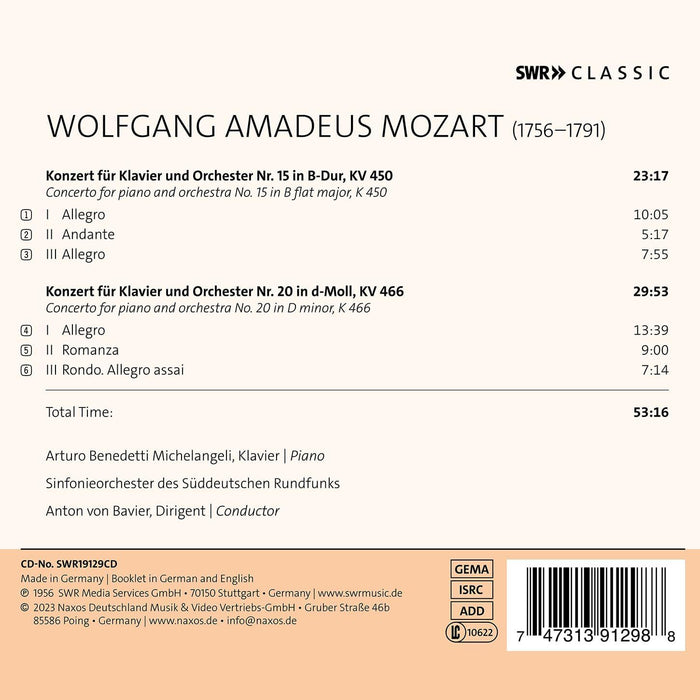 W.A. Mozart: Piano Concertos No. 15, K450 & No. 20, K466
