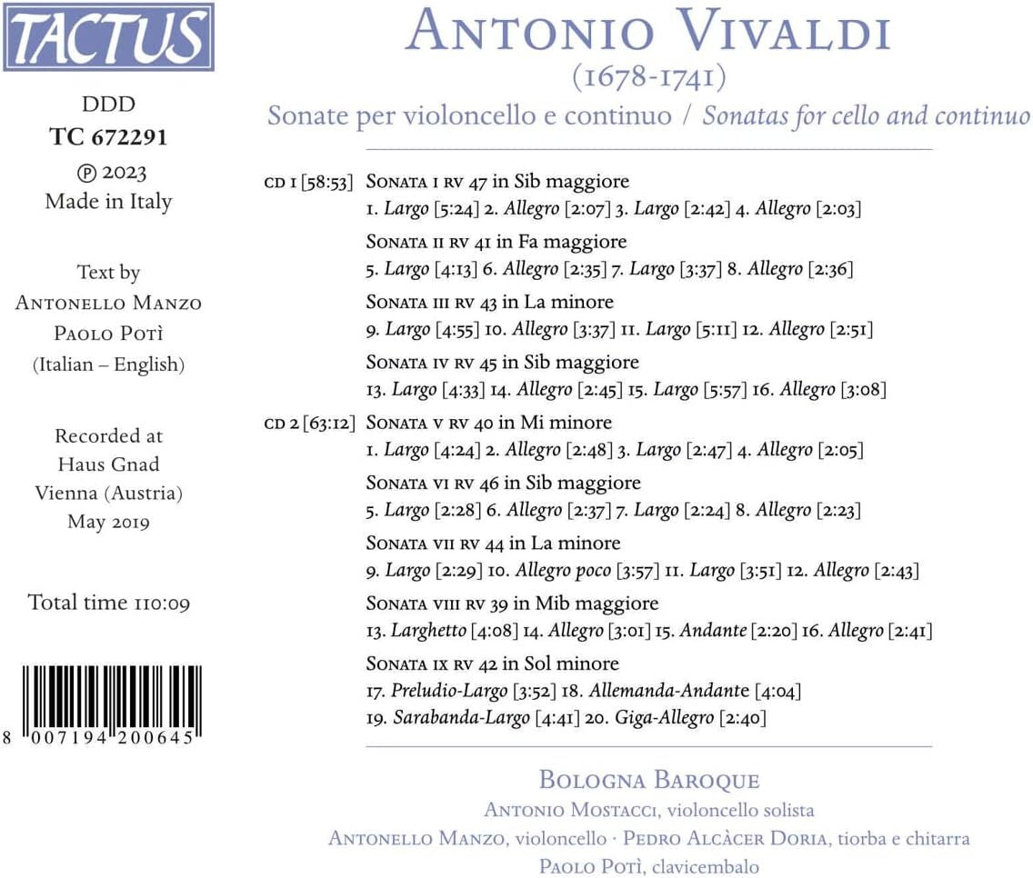 Antonio Vivaldi: Sonate Per Violoncello E Continuo