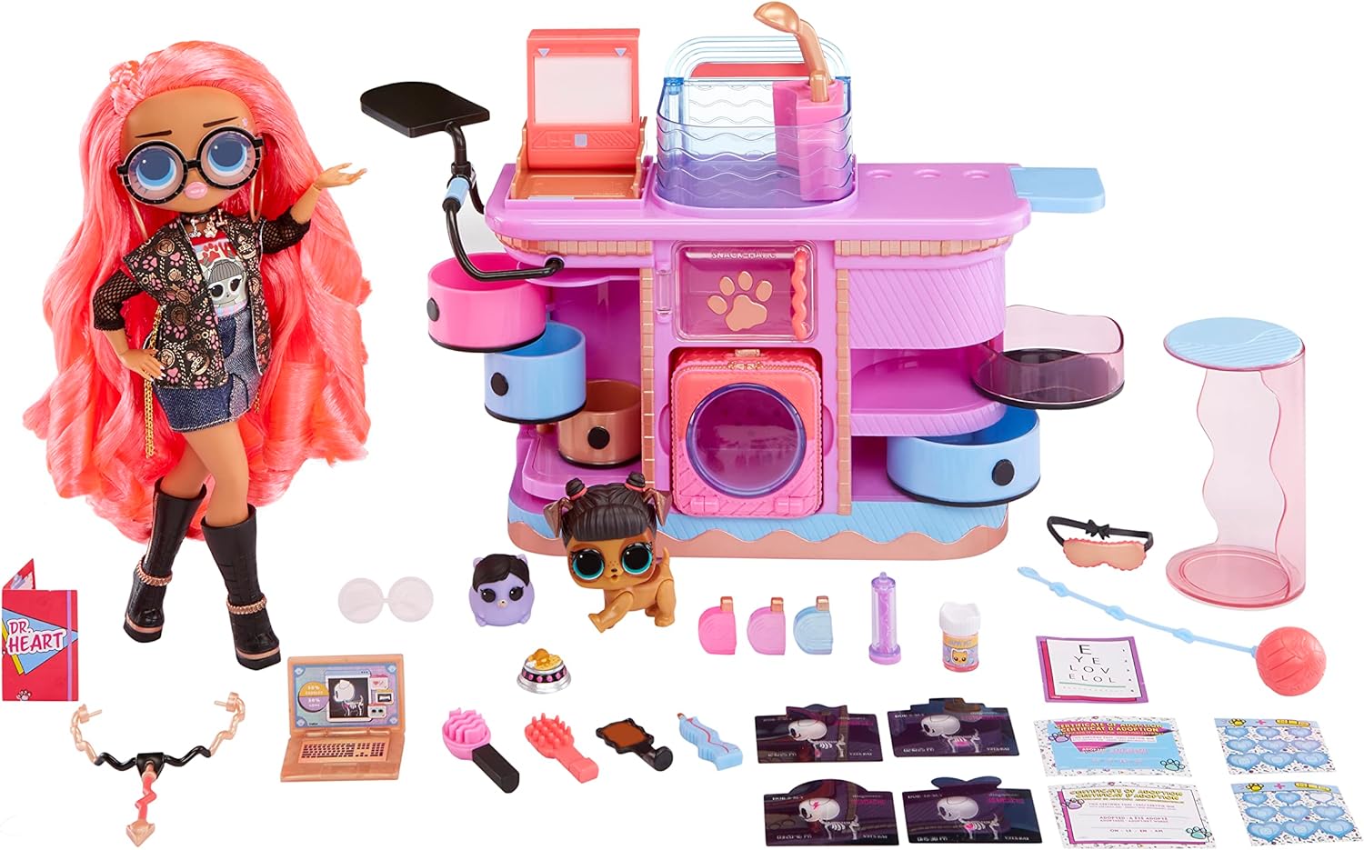 L.O.L. Surprise! O.M.G Rescue Vet Set - 45+ Surprises Including Colour Change Features, Two Pets, and Exclusive Fashion Doll Dr. Heart - House of Surprises Series - Great for Kids Ages 4+ Vet Series 2 Single