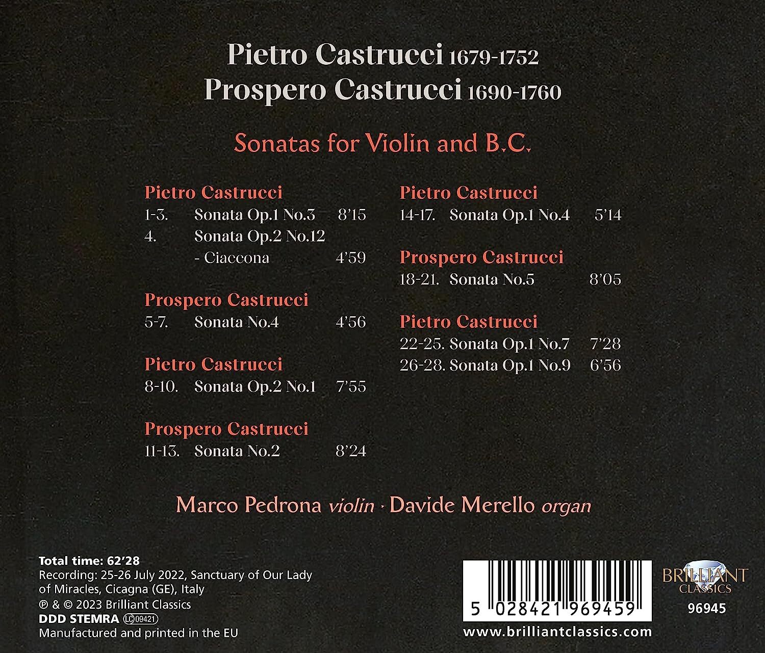 Pietro & Prospero Castrucci: Sonatas for Violin and B.C.