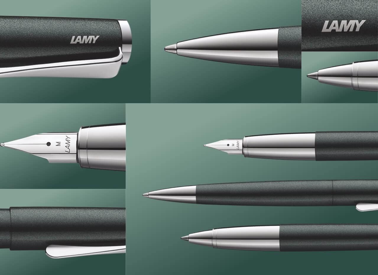 Lamy Studio Fountain Pen 069 - Stainless Steel Fountain Pen in Black and Green Painted Finish with a Polished Stainless Steel Grip - Silver Steel Nib Size EF