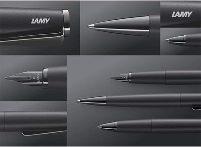 Lamy Studio Fountain Pen 069 - Stainless Steel Fountain Pen in Black and Green Painted Finish with a Polished Stainless Steel Grip - Silver Steel Nib Size EF