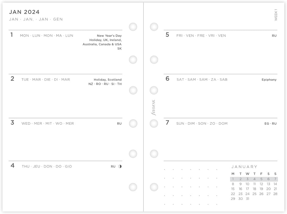 Filofax Pocket Minimal week on two pages 2024 diary, White