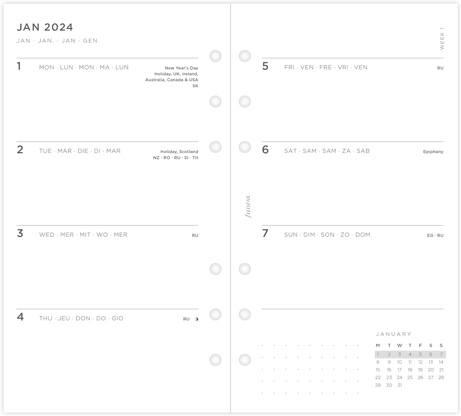 Filofax Personal Minimal week on two pages 2024 diary