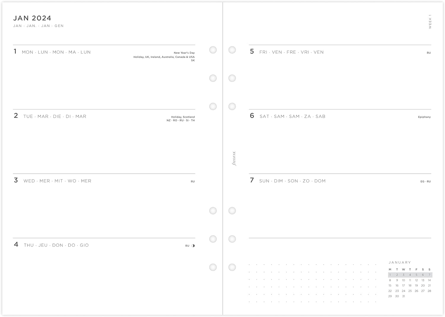 Filofax A5 Minimal week on two pages 2024 diary, White