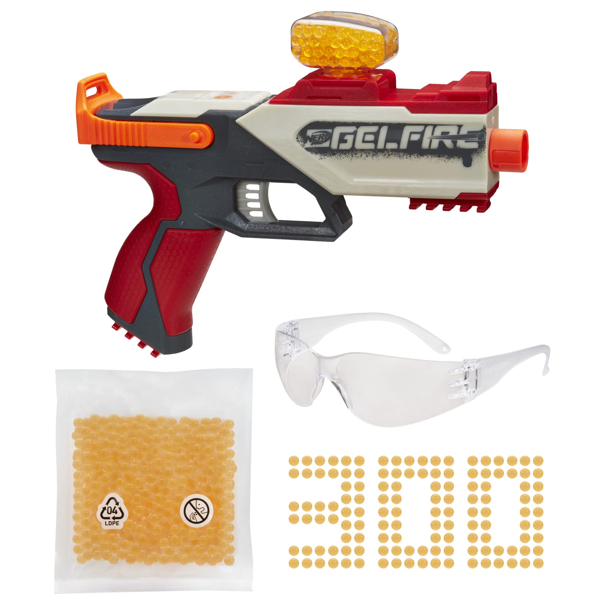 Nerf Pro Gelfire Legion Spring Action Blaster, 5000 Rondas Gelfire, 130 tolva Redonda, Gafas Protectoras, Slam Fire, a Partir de 14 años