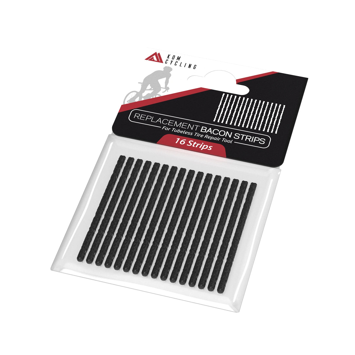 KOM Cycling Tubeless Tyre Repair Tool Replacement Bacon Strips - 16 Tubeless Replacement Repair Strips That Work with Multiple tubeless Repair Tools Such as, Lezyne, Pro Bike Tool and Many Others!