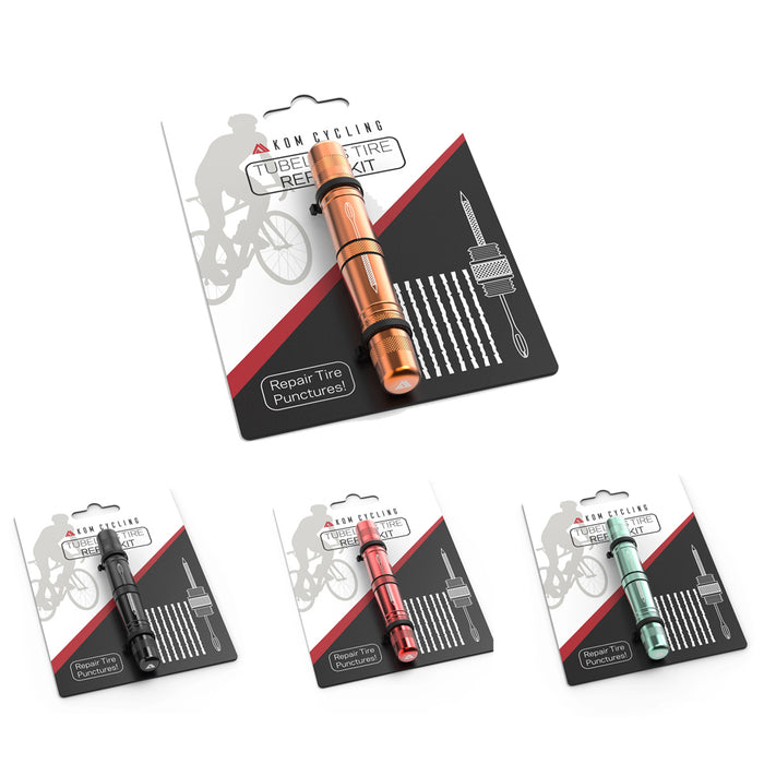 KOM Cycling Tubeless Tyre Repair Kit for Bikes – 8 Colors! Fixes Mountain Bike and Road Bicycle Tyre Punctures – Includes Tyre Repair Fork and Reamer, 8 Bacon Strips. Tubeless Repair Made Easy