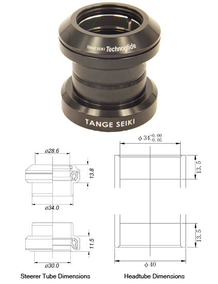 Tange-Seiki: Technoglide J-27 A/Headset in Black. 1 1/8"-BLACK -1 1/8" 1 1/8"