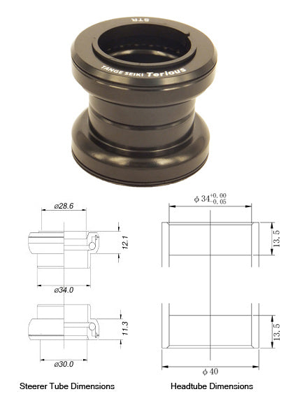 Tange-Seiki: Terious STR A/Headset in Black. 1 1/8"-BLACK -1 1/8" 1 1/8"