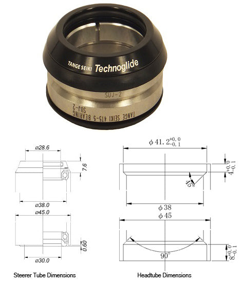 Tange-Seiki: Technoglide IS2 Fully Integrated Headset in Black. 1 1/8" + 15mm Alloy Tall Cap Cover-BLACK -1 1/8" 1 1/8"