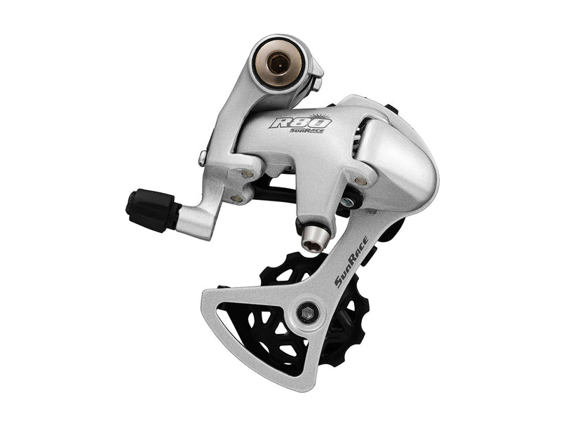 SunRace RDR81 8-Speed Short Cage Bike Derailleur with Bolt, Silver