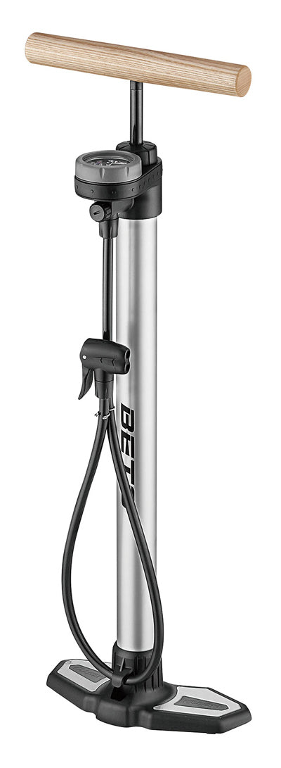 Beto: MP-153AGW Alloy Floor Pump with Gauge & Wooden Handle- -27"
