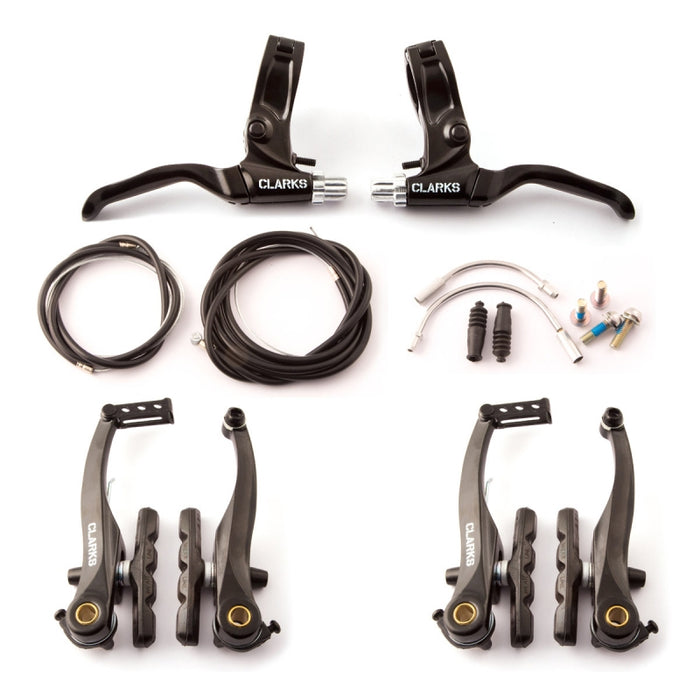 Clarks Cycle Systems: V-Brakeset F&R in Black inc. Cables, Steel Guide Pipes & Boots-BLACK