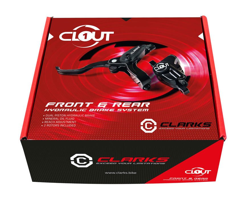Clarks Cycle Systems Clout-1 Front & Rear Hydraulic Disc Brake Set, Including Rotors, Olives, is Mounts