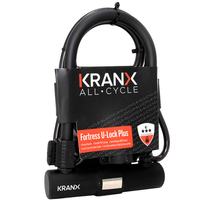 KranX Fortress Plus 14mm 265mm U-Lock With Security Cable [Black]