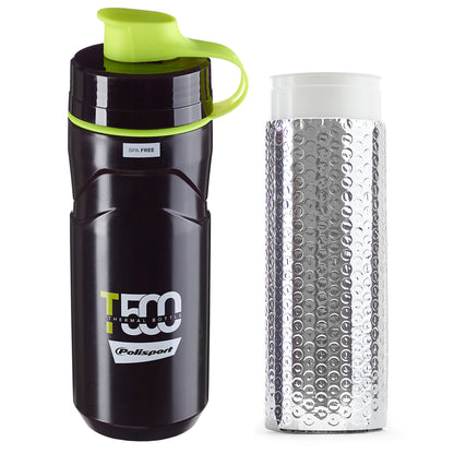Polisport 8645500001 – Insulated Bottle Model T500 for Cycling with 500 ml Capacity – BPA-Free Cycling Water Bottle in Black/Lima Green