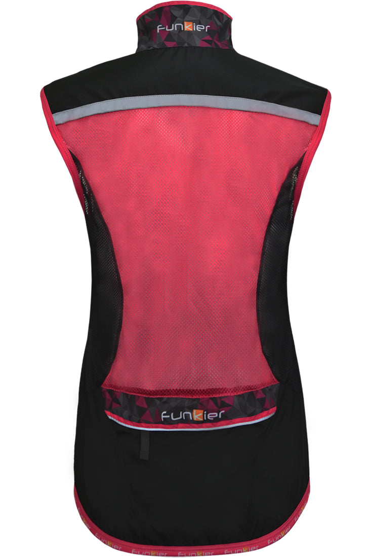 Funkier Women Cobina Active Cycling And Running Gilet Wind Vest - Black/Pink