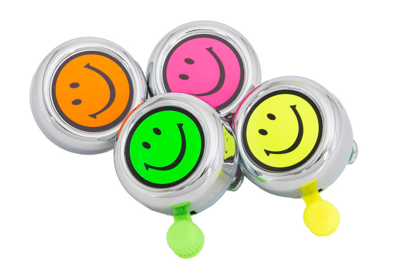 Widek Unisex-Youth Green/Pink/Orange/Yellow Smiley Bicycle Bell, One Size