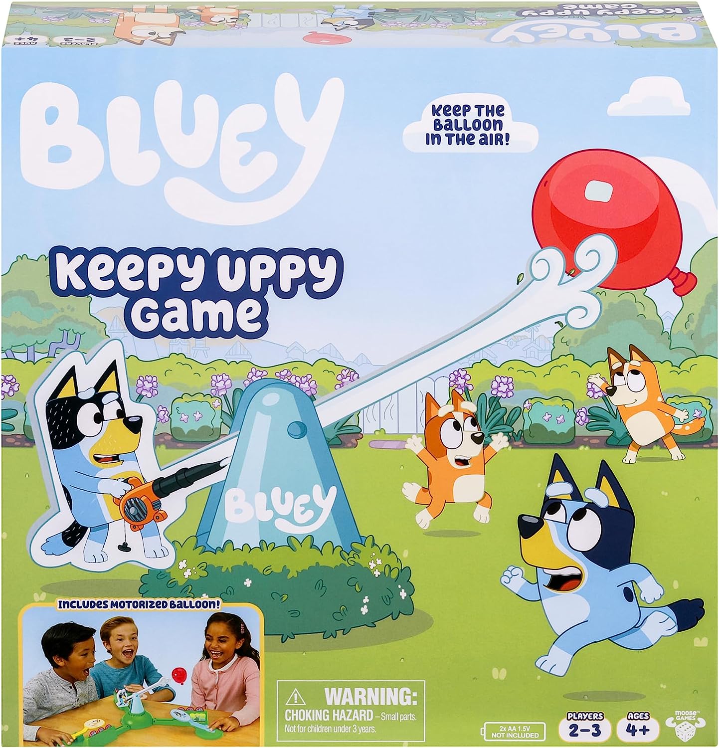 Bluey 90973 Keepy Uppy Game. Keep Air. Includes Motorized Balloon. 2-3 Players. Ages 4+, Multicolor