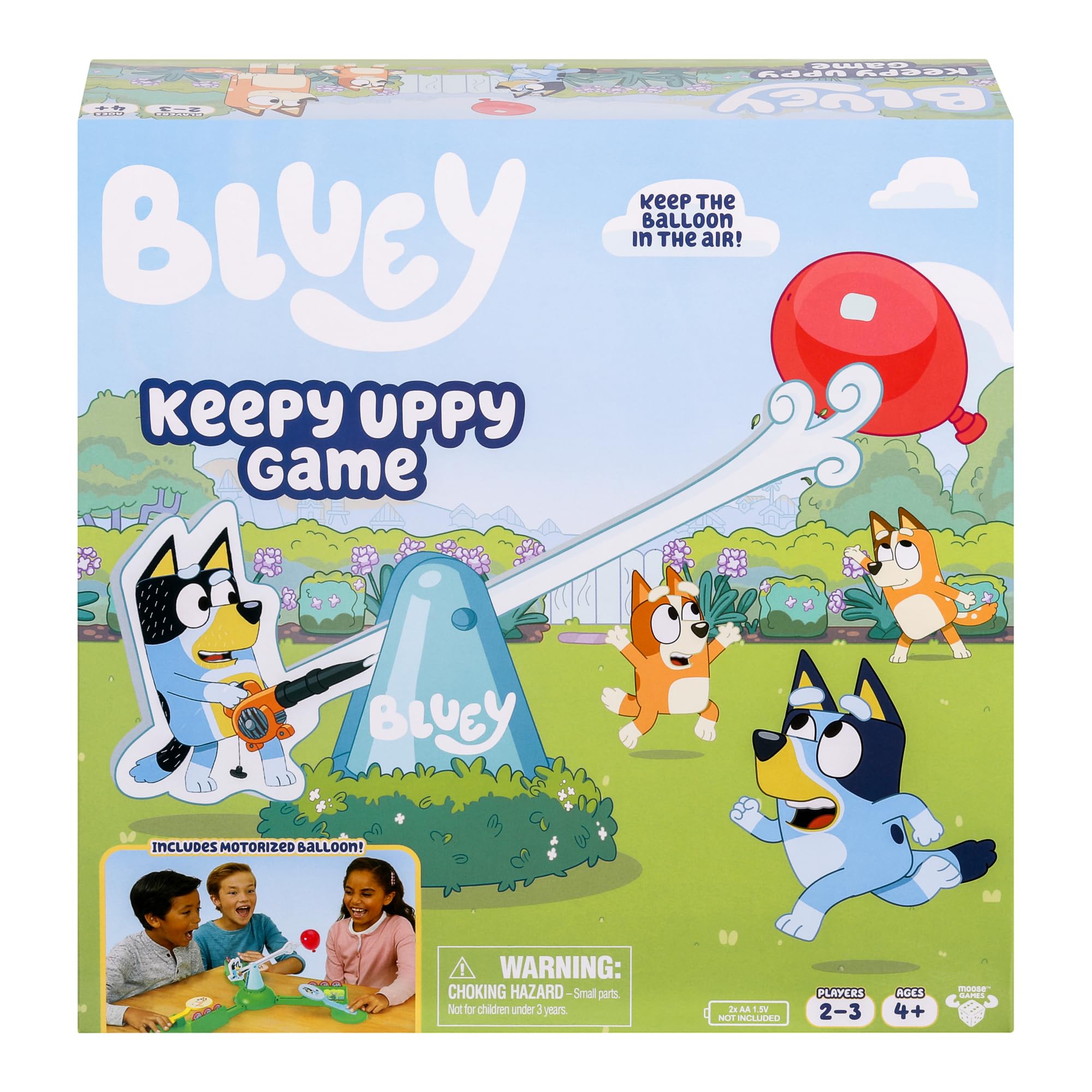 Bluey 90973 Keepy Uppy Game. Keep Air. Includes Motorized Balloon. 2-3 Players. Ages 4+, Multicolor