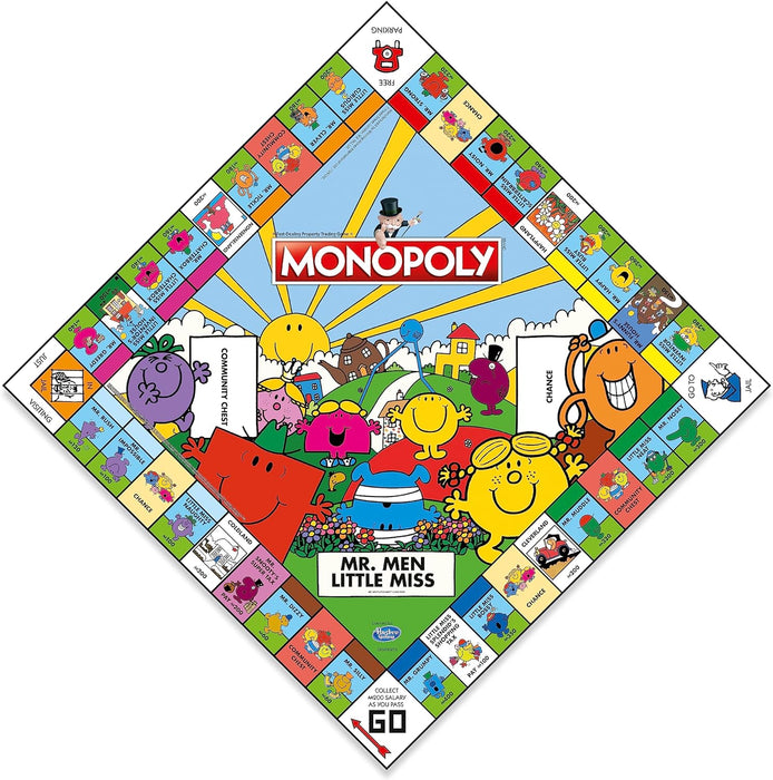 Mr Men and Little Miss Monopoly Board Game, Advance to Mr Tickle, Little Miss Splendid and Mr Sneeze, expand your empire and trade your way to victory, gift for players aged 8 plus