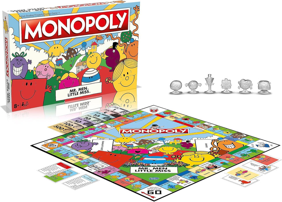 Juego de Mesa Monopoly Mr Men y Little Miss, avanza a Mr Tickle, Little Miss Splendid y Mr Sneeze, expande tu Imperio e intercambia tu Camino hacia la Victoria, Regalo para Jugadores Mayores de 8 año