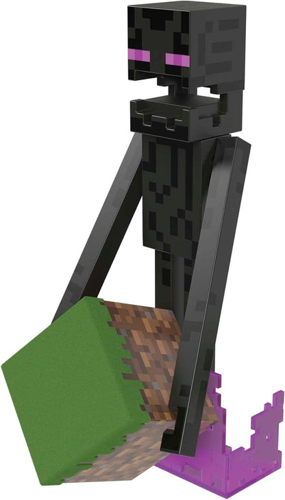 Mattel Minecraft Diamond Enderman Action Figure with Accessories Including Flocked Grass Block, 5.5-inch Toy Collectible