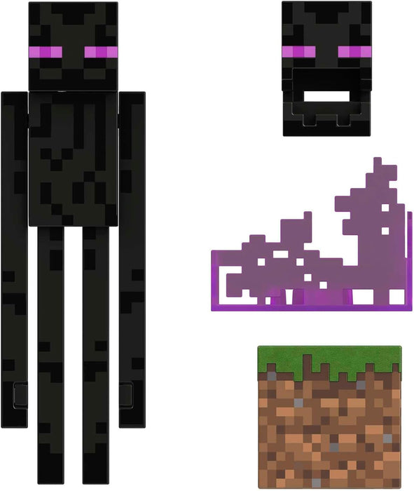 Mattel Minecraft Diamond Enderman Action Figure with Accessories Including Flocked Grass Block, 5.5-inch Toy Collectible