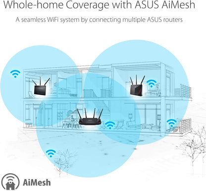 ASUS RT-AX58U V2 WIFI 6 AX3000 Dual-Band Extendable Mesh WiFi Router, with Mobile Tethering (Replacement of 4G 5G routers) AIMESH MU-MIMO Game Rangeboost Trend Aiprotection Pro security, Adaptive QoS WIFI6 AX3000