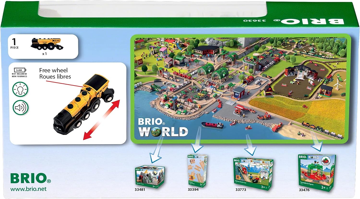 BRIO World Mighty Gold Action Locomotive Battery Powered Toy Train for Kids Age 3 Years Up - Wooden Railway Set Add On Accessories
