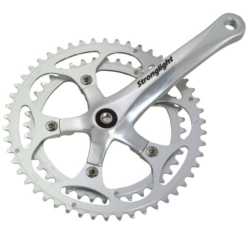 Stronglight - road bicycle compact double plate 34 Teeth/50 Teeth - aluminium crank handle Length 170Mm - Steel plates - Silver