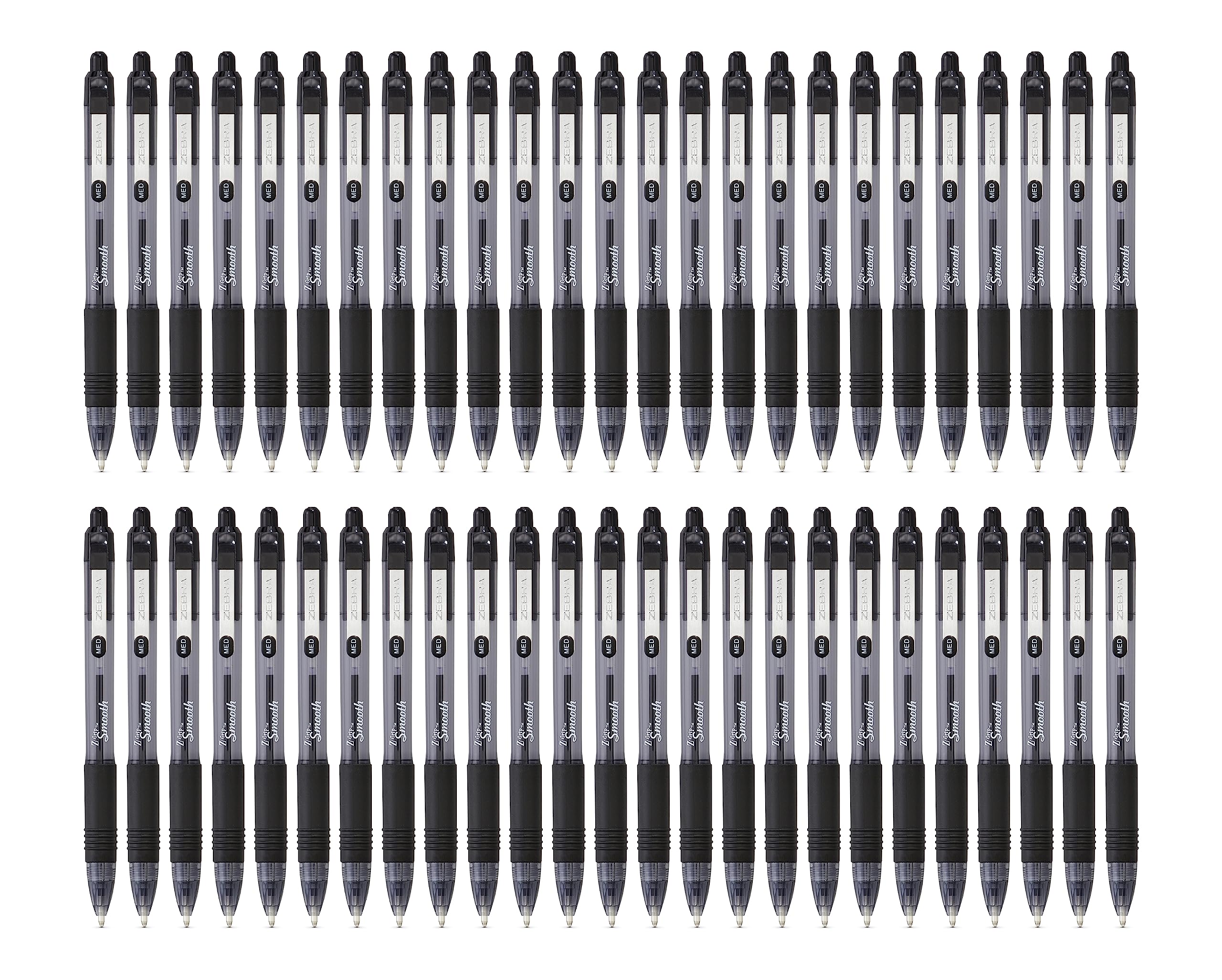 Zebra Z Grip Smooth Black Retractable Ballpoint pens with Easy Glide Ink, Comfortable Grip with Pocket Clip and Reliable biro Medium Point 50 Pack of Black