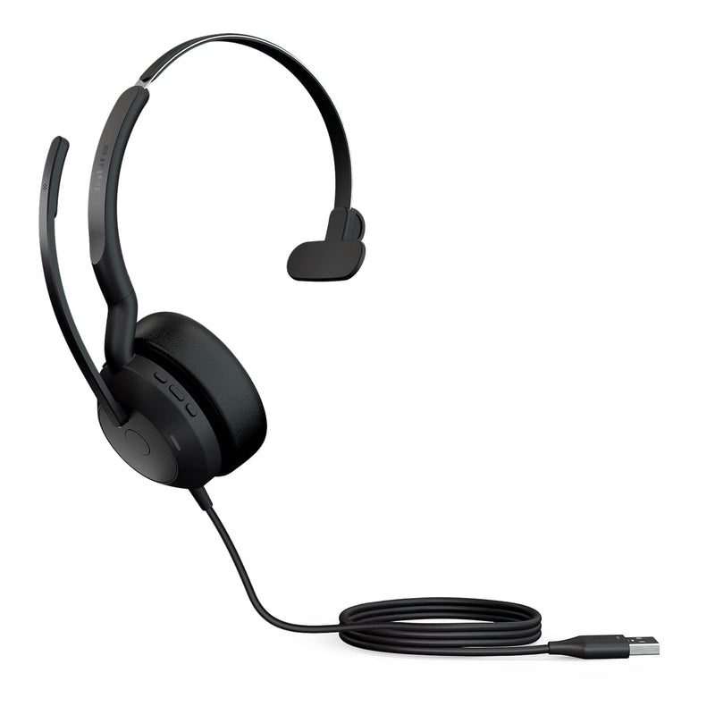Jabra Evolve2 50 Wired Mono Headset Air Comfort Technology, Noise-cancelling Mics, and Active Noise Cancellation - Works with all Leading UC Platforms such as Zoom and Google Meet - Black Black Mono All platforms