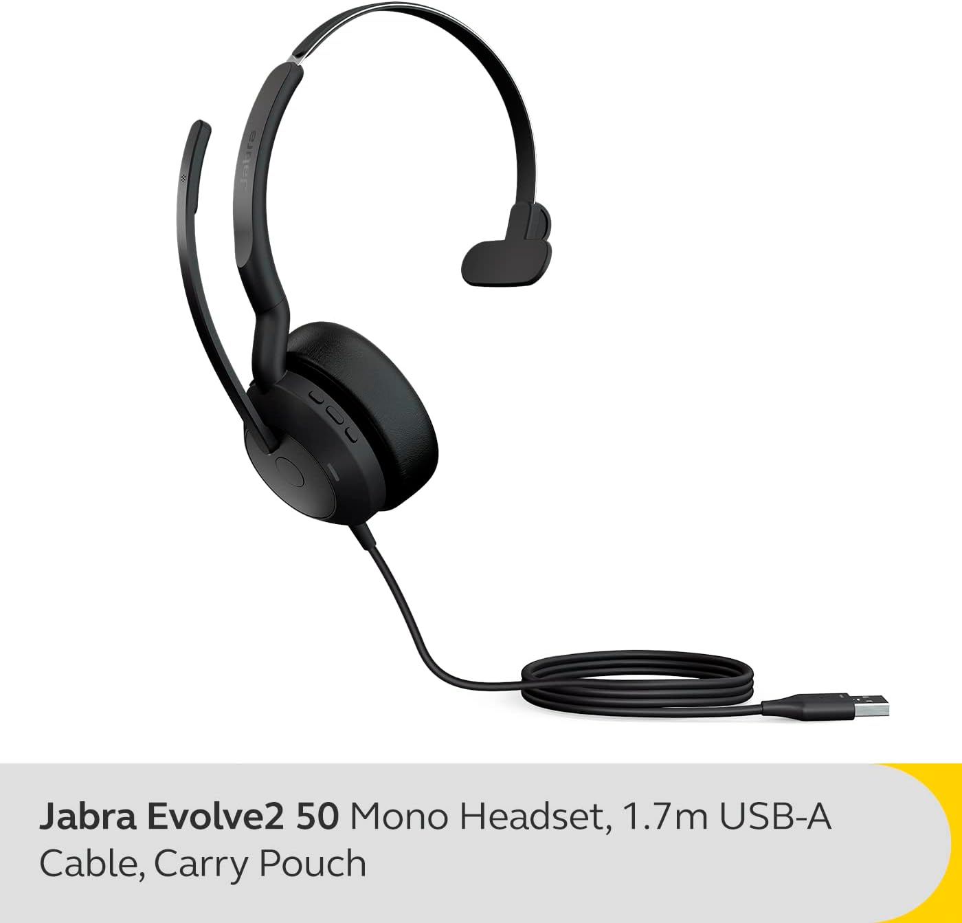 Jabra Evolve2 50 Wired Mono Headset Air Comfort Technology, Noise-cancelling Mics, and Active Noise Cancellation - Works with all Leading UC Platforms such as Zoom and Google Meet - Black Black Mono All platforms