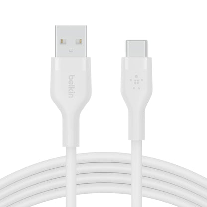 Belkin BoostCharge Flex silicone USB C charger cable, USB-IF certified USB type A to USB type C charging cable for iPhone 15, Samsung Galaxy S23, S22, iPad, MacBook, Note, Pixel and more - 2m, white