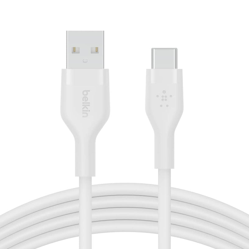 Belkin BoostCharge Flex silicone USB C charger cable, USB-IF certified USB type A to USB type C charging cable for iPhone 15, Samsung Galaxy S23, S22, iPad, MacBook, Note, Pixel and more - 2m, white