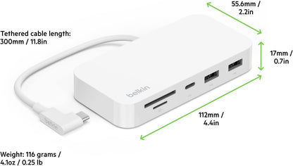Belkin 6-in-1 USB Type C Hub, iMac 24 inch Rear Mounted Docking Station with SD & microSD Card Reader, Gigabit Ethernet, 2 USB A Ports, and USB C Port for Fast Data Transfers and Peripherals