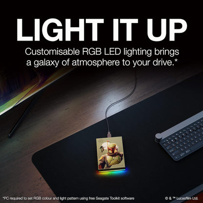 Seagate FireCuda Boba Fett Drive Special Edition, 2 TB, External Hard Drive, Officially-Licensed - 2.5", USB 3.2 Gen 1 Red LED RGB lighting, 3 Year Rescue Services (STKL2000406) Boba Fett - HDD 2TB PC/Xbox/PS4/PS5