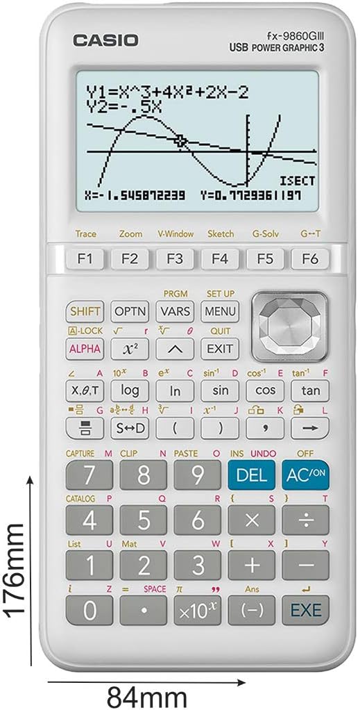 Casio FX-9860GIII Graphing Calculator, 21.2 x 91.5 x 184 mm, Silver Colour