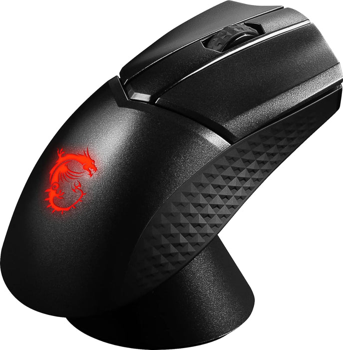 MSI CLUTCH GM31 LIGHTWEIGHT WIRELESS Gaming Mouse - 12000 DPI Optical Sensor, Right-Handed, 60M+Click Switches, 6-Buttons, 110-Hour Battery, Charging Dock, 1ms Latency, RGB, 73g - Wired/Wireless