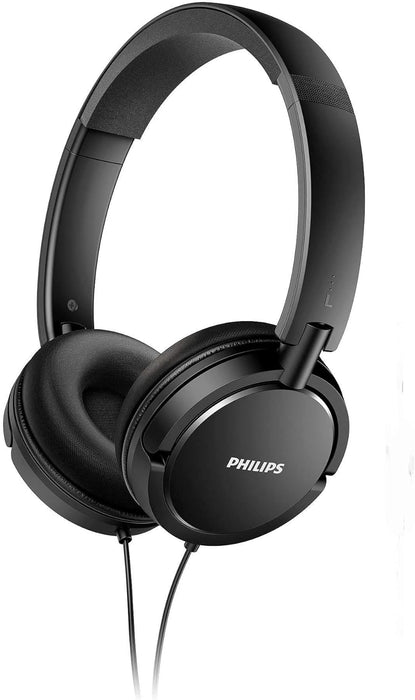 Philips on-ear headphones SHL5005/00 on-ear headphones with cable (great sound, sound-absorbing leather ear pads, built-in microphone, lightweight steel headband, flat folding) black
