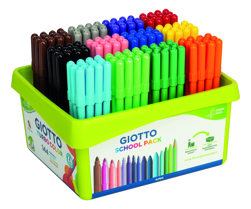 GIOTTO Turbocolor Felt Tip Fibre Pens, Fine Tip Nib 2.8mm, School pack, 144 x Assorted Colours, Ideal for Children, Parties and Schools 144 count (Pack of 1)