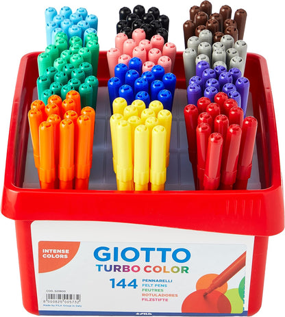 GIOTTO Turbocolor Felt Tip Fibre Pens, Fine Tip Nib 2.8mm, School pack, 144 x Assorted Colours, Ideal for Children, Parties and Schools 144 count (Pack of 1)