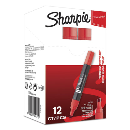 Sharpie W10 Permanent Marker Chisel Tip - Red (Box of 12) Red Chisel Tip