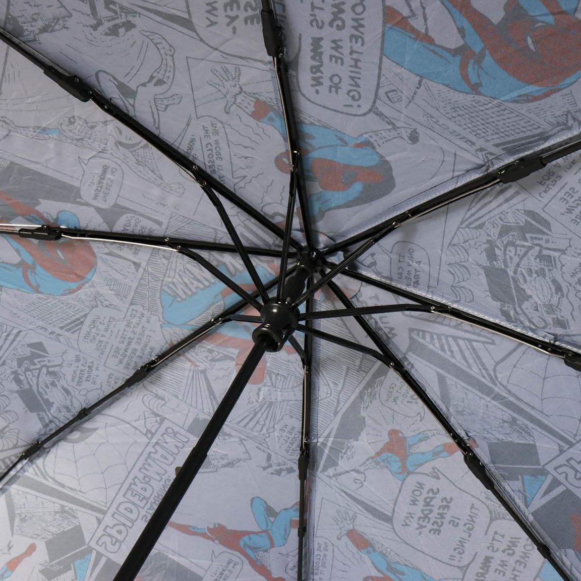 CERDÁ LIFE'S LITTLE MOMENTS Spiderman Foldable Umbrella for Adults - Grey with Spiderman Logo - Manual Opening - Made of 100% Polyester with Fibreglass Frame - Original Product Designed in Spain